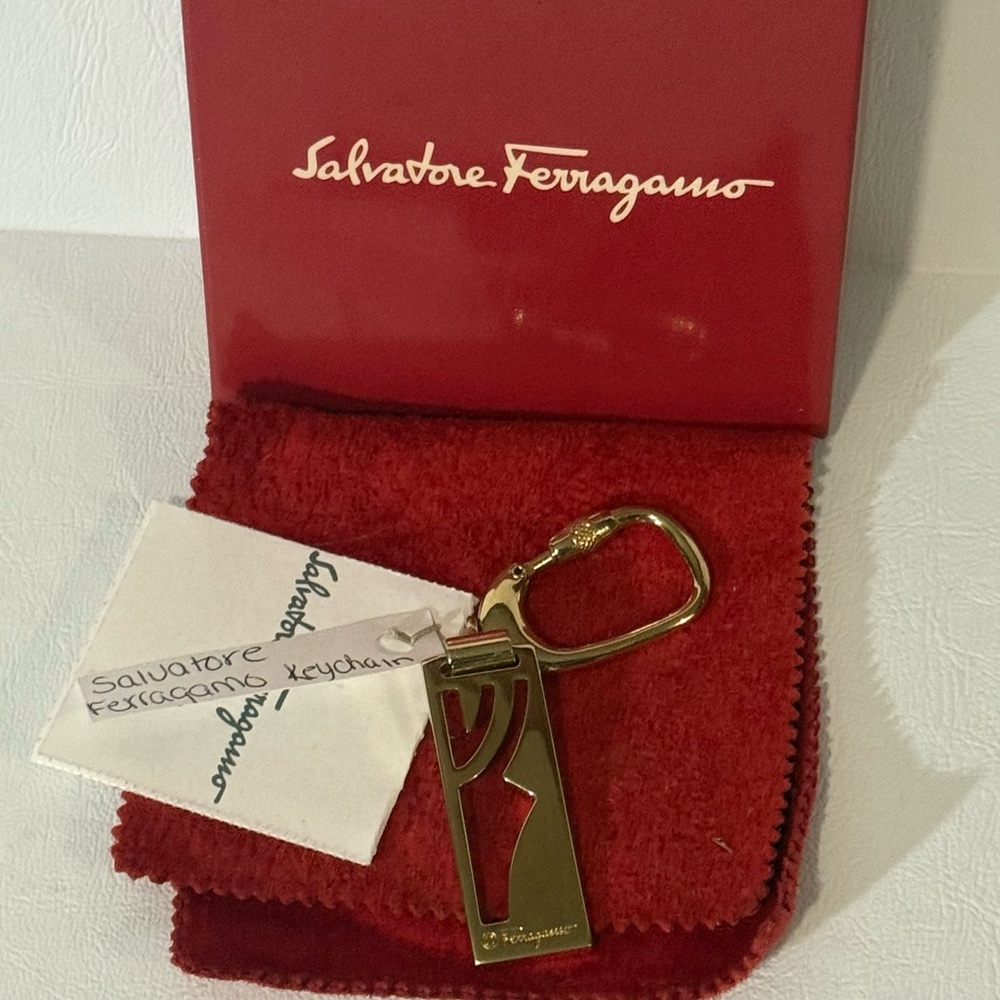 Salvatore Ferragamo Gold Metal Logo Keyring